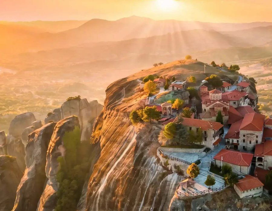 Meteora monasteries at sunset